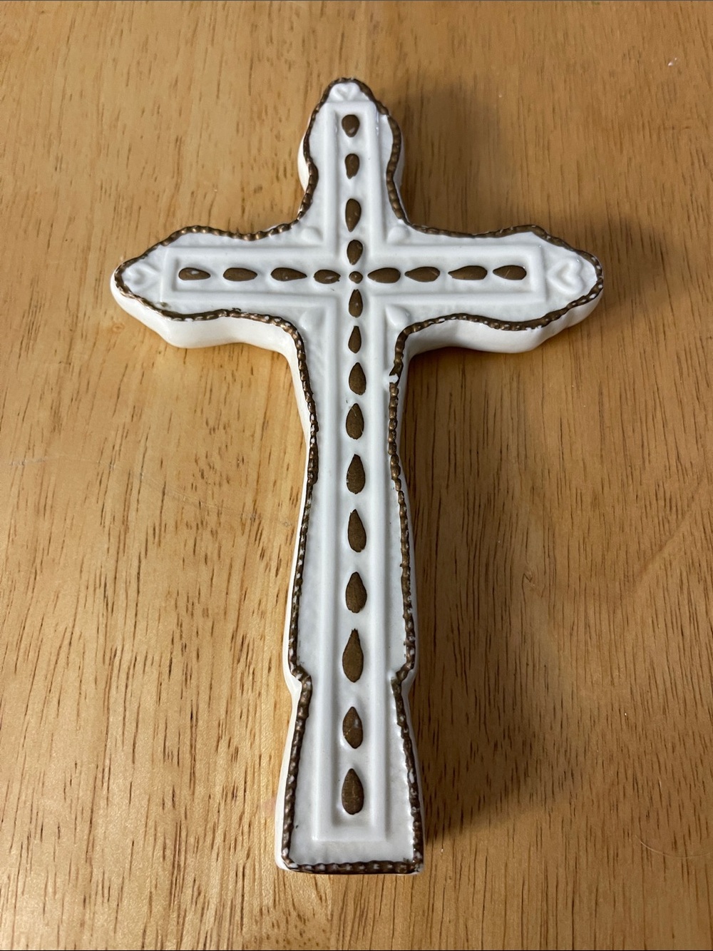 White Decorative Cross Wall Accent with Bronze Trim